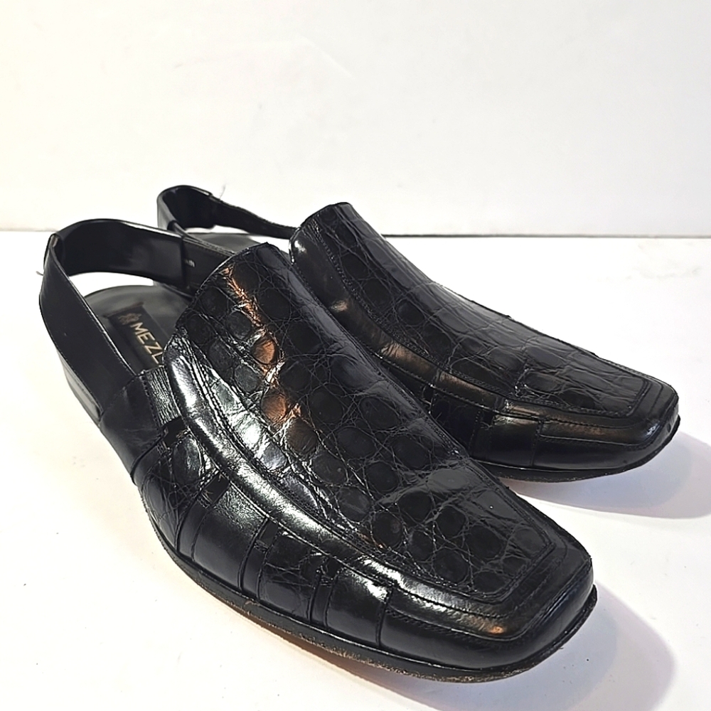 Mezlan Genuine Crocodile Black Fisherman Shoes Size 9.5M With Dustcover